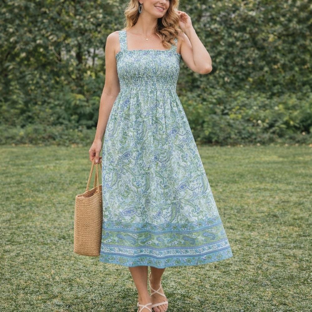 Styled by Saybury 80’s Vintage Paisley Sundress Smocked LARGE Wedding Guest